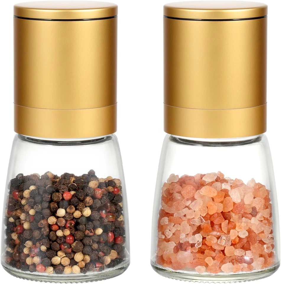 Gold Salt and Pepper Grinder Mill - Adjustable Coarseness Ceramic Brass Spice Gr Foto 1 de 4