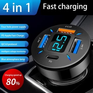 Voltmeter LED Car Charger Black 12V/24V Aluminum Alloy+PC Good Quality - Zdjęcie 1 z 12