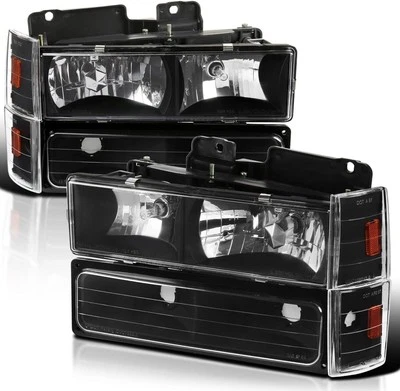 For 1988-1993 Chevy C/K C10 1500 2500 Black Headlights Bumper Corner Lights Set Foto 1 de 4