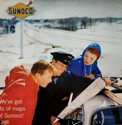 1961 Sunoco Gasoline & Oil Road Maps Advertisement Vintage Gas Station DWII32 - Image 1 of 2