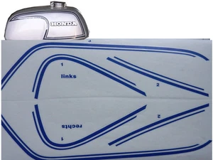 Honda CB 350 F Four Decals Fuel Tank Stripes Navy Blue Custom Silver Metallic - Picture 1 of 1