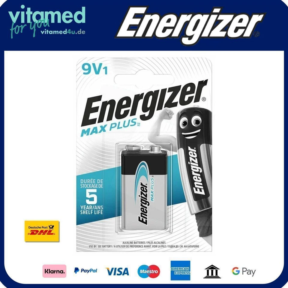 Energizer Max Plus 9V E-Block LR61 Alkaline 9V Batterie 1er Blister - Bild 1 von 1