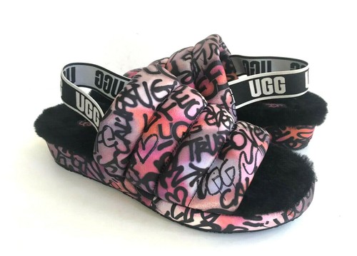 UGG PUFF YEAH POP GRAFFITI MULTI MOCASSINO SANDALO SLIP ON US 7 EU 38 UK 5