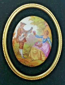 ART CAMEO FRAGONARD B&S Creation NY Cortejo Pareja Barroco Porcelana Marco Dorado - Imagen 1 de 7