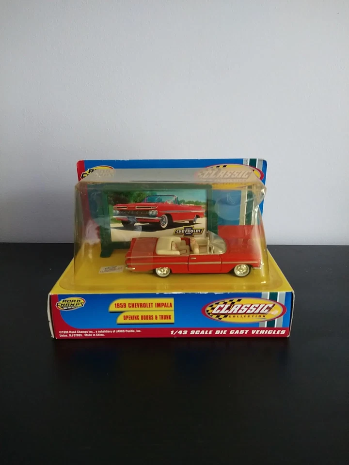 Classic Collection Red 1959 Chevy Impala Convertible Road Champs 1 43 Scale