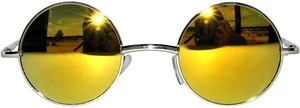 KIDS CHILD SIZE ROUND SUNGLASSES SILVER FRAME YELLOW MIRROR LENS HIPPIE HIPSTER - Picture 1 of 4