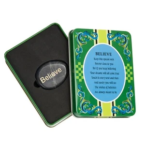 Decorative Metal Gift Box w/Poem & Inspirational Sentiment Stone - BELIEVE - Picture 1 of 4