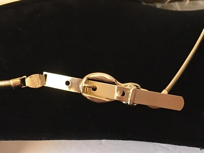 Vintage 70’s Gold Metal Thin Stretch Belt With Buckle Fit 29” To 34” - Image 1 of 4