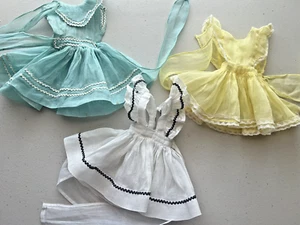 Vintage 1950's Doll Dresses Pinafore Ties Rik Rak Cotton Gause Material - Picture 1 of 11