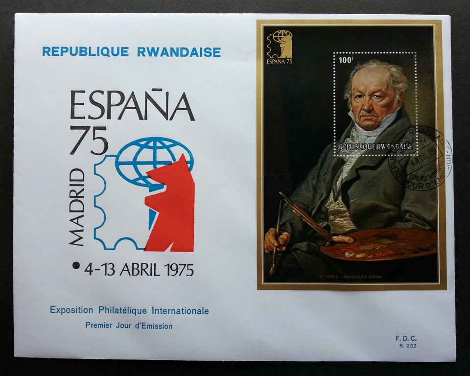 [SJ] Rwanda Famous Painter 1975 Art Postal History V. Lopez (miniature FDC) - Image 1 of 4