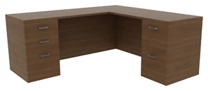 Cherryman L Shape Two Pedestal Office Desk w Park Walnut Laminate (4 Colors Ava) - Picture 1 of 3