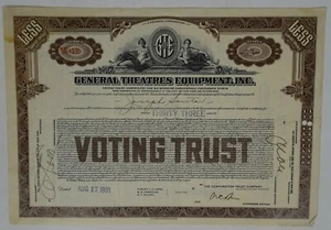 Voting Trust Stock Certificate 1931 General Theatres Equipment, Inc. Delaware - Picture 1 of 2