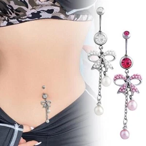 Belly Button Bar Navel Heart Dangly Body Piercing Jewellery Bars Hot Sale - Picture 1 of 14