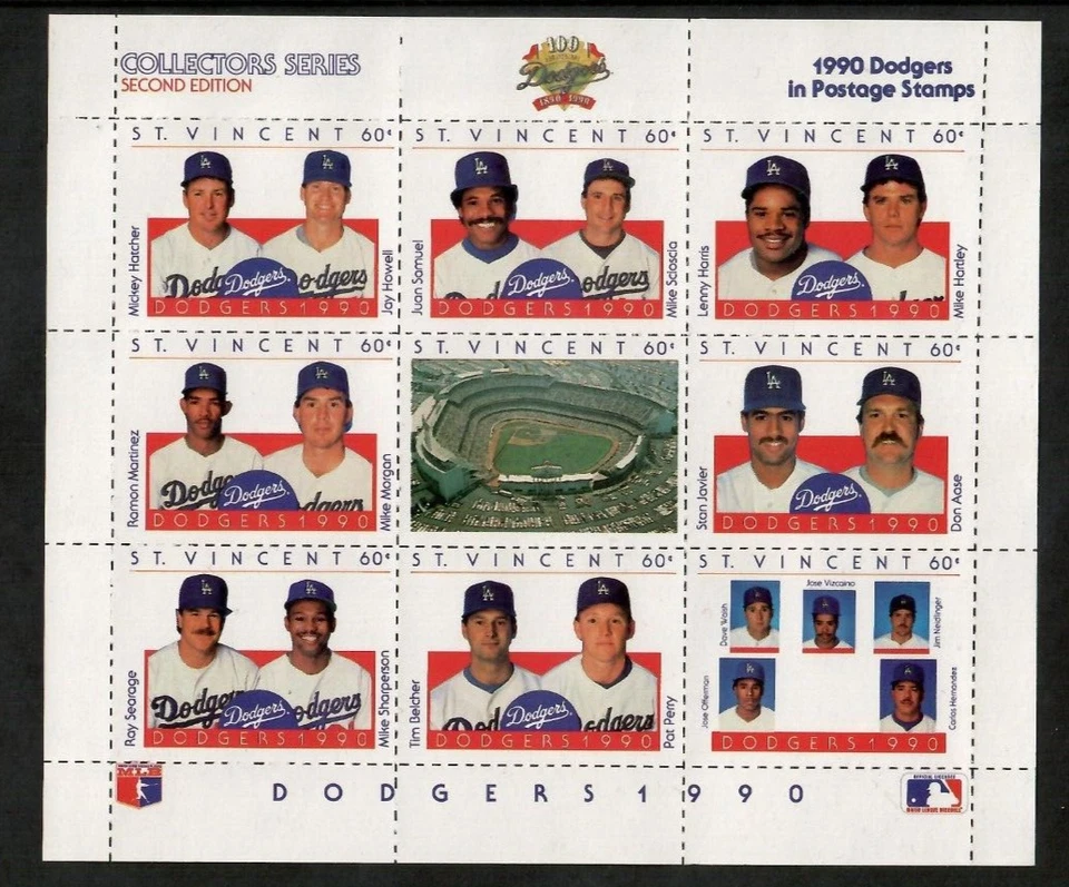 St. Vincent 1990 - Dodgers MLB, Baseball, Juan Samuel - Sheet of 9 Stamps - MNH - Image 1 of 1