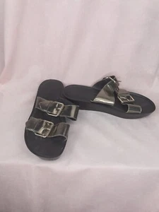 ROBERT CLERGERIE Womens Gold Leather Buckle Platform Sandals Shoes Size 8 - Picture 1 of 9