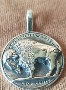 Kettenanhänger Büffel, Tatanka, Bison wie US 5 Cent Coin Münze, Indianer, 925% - Bild 1 von 5