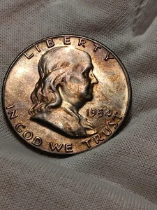 👉1954-Franklin Half Dollar Gem BU Unc Stunning Toning With Eye Appeal  - Picture 1 of 4