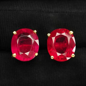 Precious Vivid Red Ruby Rare 9.30Ct 925 Sterling Silver Handmade Stud Earrings - Picture 1 of 5
