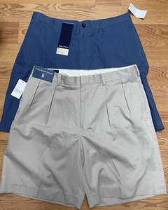 Lot 2 NEW NWT Mens Nautica & Ralph Lauren Polo Shorts sz 36 Blue Khaki Tan - Picture 1 of 7