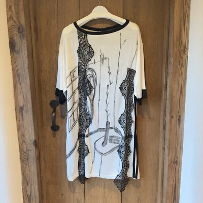 Antonio Marras Top XL Ivory Black Lace Graphic Print Handcrafted Italy Designer - Image 1 of 4