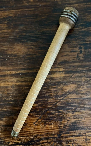 Vintage Antique Metal & Wood Textile Thread Yarn Sewing Spindle Spool Cover