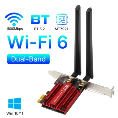 PCIe WiFi6 AX1800Mbps MT7921 WiFi 2.4G/5GHz Dual-Band Bluetooth 5.2 Network Card - Image 1 of 4