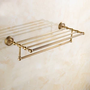 Vintage Antique Brass Wall Mounted Bathroom Towel Rail Holder Shelf Storage Rack - Picture 1 of 5