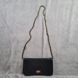 Vintage Ande Handtasche Schultertasche schwarz Kunst Reptil goldfarben Kettenriemen - Bild 1 von 14