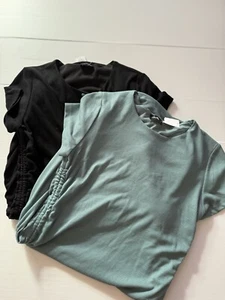 2 New Dotti Drawstring Dresses Size L Ribbed Knit Stretch Short Sleeve Midi - Picture 1 of 18