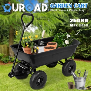 250kg Garden Cart Poly Pull Dump Hand Trailer Wagon Lawn Wheelbarrow Yard Farm - Picture 1 of 12