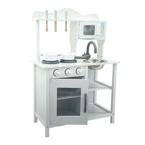 NEW! Childrens Kids Roleplay Wooden Play Kitchen Cooking Playset with Utensils - Picture 1 of 8