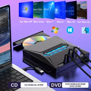 7in1 External USB 3.0 DVD CD RW Writer Drive Burner Reader Player For Laptop PC - Picture 1 of 37