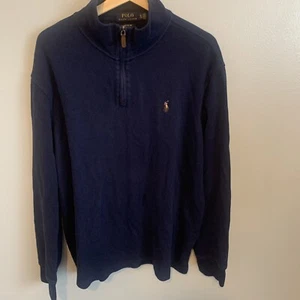Polo Ralph Lauren Pullover Herren Large Estate Rib Flesh Pony 1/4 Zip Navy Blau - Bild 1 von 14