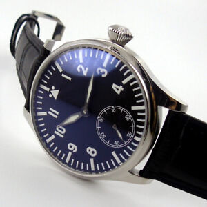 44mm Sterile Wristwatch 6498 Hand Winding Movement Black Dial Men's Watch
