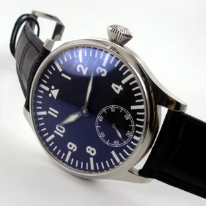 44 mm Reloj de pulsera estéril 6498 movimiento de cuerda manual esfera negra reloj para hombre - Imagen 1 de 3