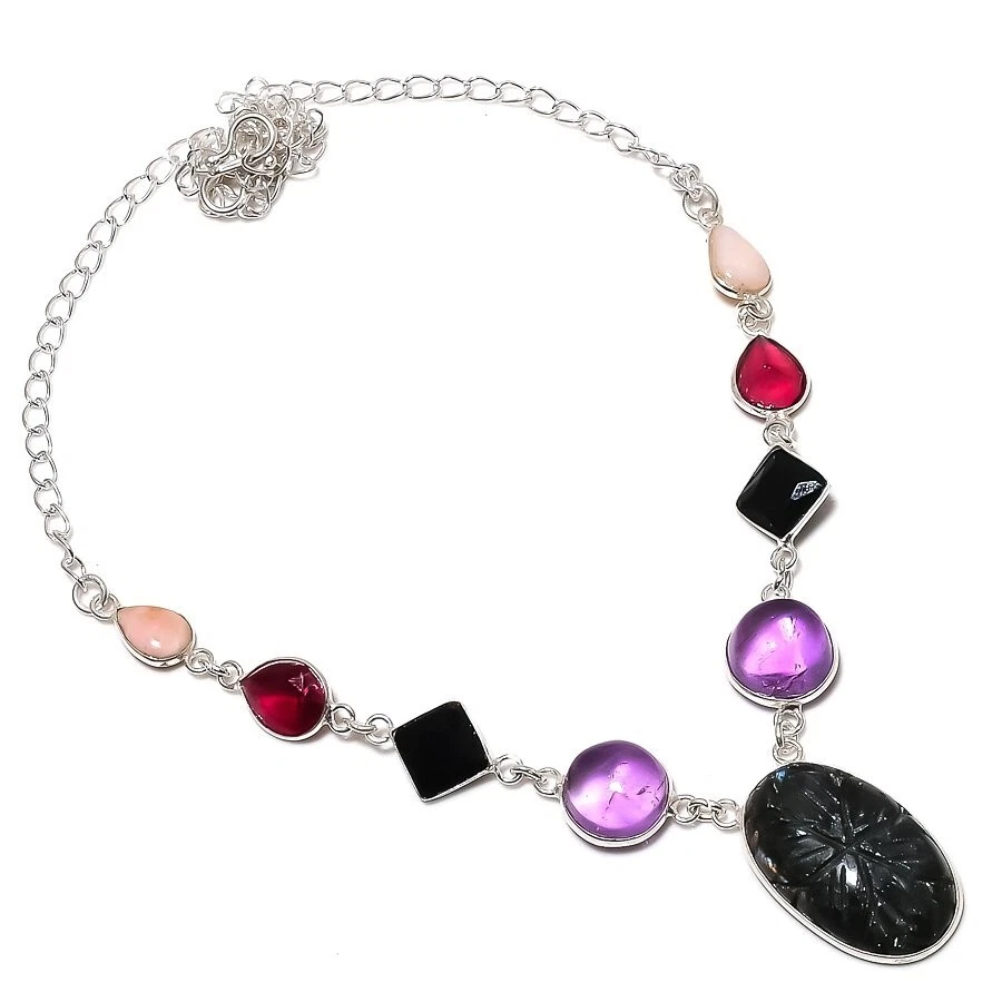 Collar de joyería de plata de ley 925 con piedras preciosas de labradorita natural tamaño 18" Foto 1 de 1