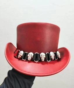 El Dorado Leder Zylinderhut Totenköpfe Kettenband Western Steampunk Deadman Zylinderhut - Bild 1 von 14