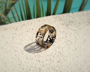 Tennessee Whiskey Barrel Wood & Ebony Wood Resin Ring ~ Unisex ~ Handmade - Foto 1 di 6