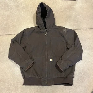 Carhartt Men's Brown J130-M Loose Fit Canvas 3M Black Quilted Hooded Jacket XL - Picture 1 of 9