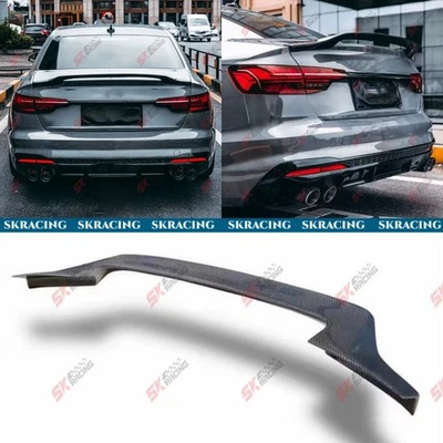 Gloss Black/Forged/Carbon Fiber Rear Spoiler Wing For Audi S4 A4 Quattro 2017-25 - Image 1 of 4