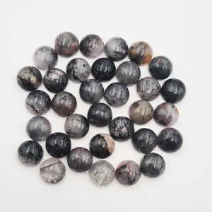 Natural Black Rutile Quartz Round Cabochon Stone Lot 31 Pcs 9 MM 100 CT - Picture 1 of 6