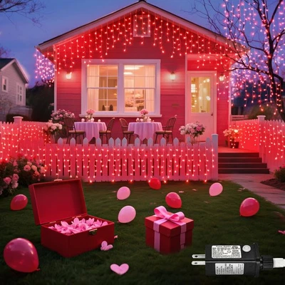 NIELFOI Red Christmas Lights Outdoor, 33ft 400 LED Icicle Lights for Outside Clear Wi...