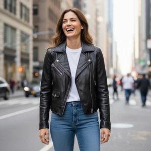 Michael Kors Genuine Leather Black Moto Jacket Biker S/P Small Petite Zipper - Picture 1 of 16