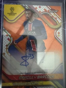 2024-25 Topps Finest UEFA Bradley Barcola Orange /25 PSG Orange Wave Auto 24/25 - Picture 1 of 3