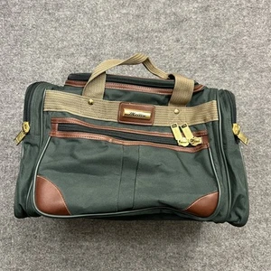 Vintage Mellin Green Canvas Travel Duffel Bag Carry On Luggage Gold Hardware - Picture 1 of 9
