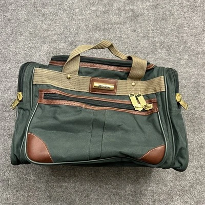 Vintage Mellin Green Canvas Travel Duffel Bag Carry On Luggage Gold Hardware - Image 1 of 4