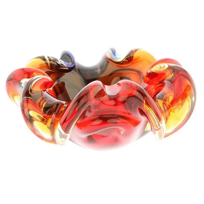 GlassOfVenice Murano Glass Sommerso Centerpiece Bowl - Red Blue Amber - Image 1 of 4
