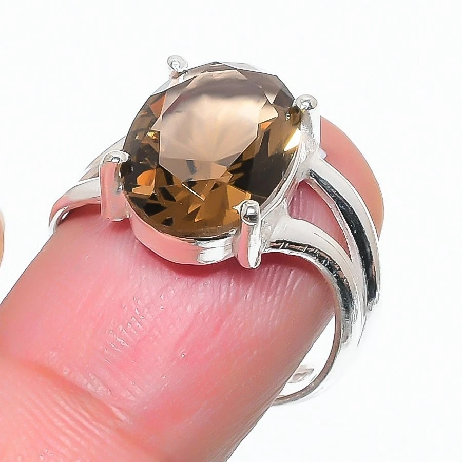 Smoky Quartz Gemstone 925 Sterling Silver Jewelry All Size Ring For Gift - Image 1 of 1