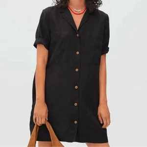 Everlane Linen Button Down Shirt Dress Women's XS Black Lagenlook Minimalist - Picture 1 of 9