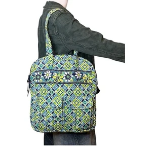 Vera Bradley Tote Bag Large Daisy Daisy Shoulder Purse School Blue Green-Retired - Picture 1 of 16